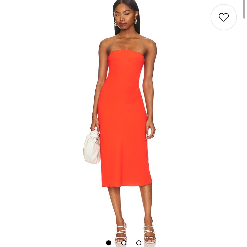 Amanda Uprichard Strapless Coral Orange Shiran Midi Dress